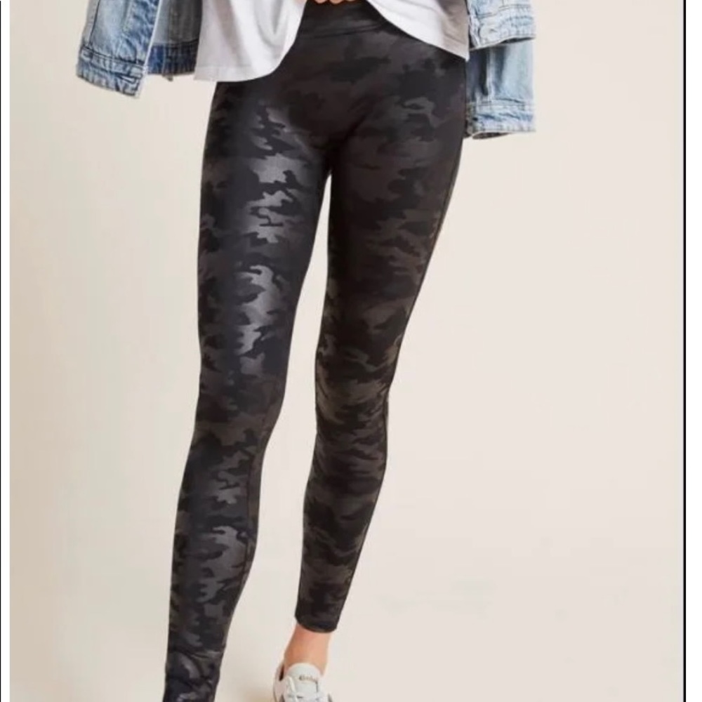 Spanx faux leather camo leggings